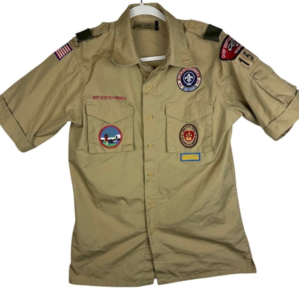 Vtg BSA Uniform Shirt Adult S Chief Seattle Council 100th Anniversary Patches